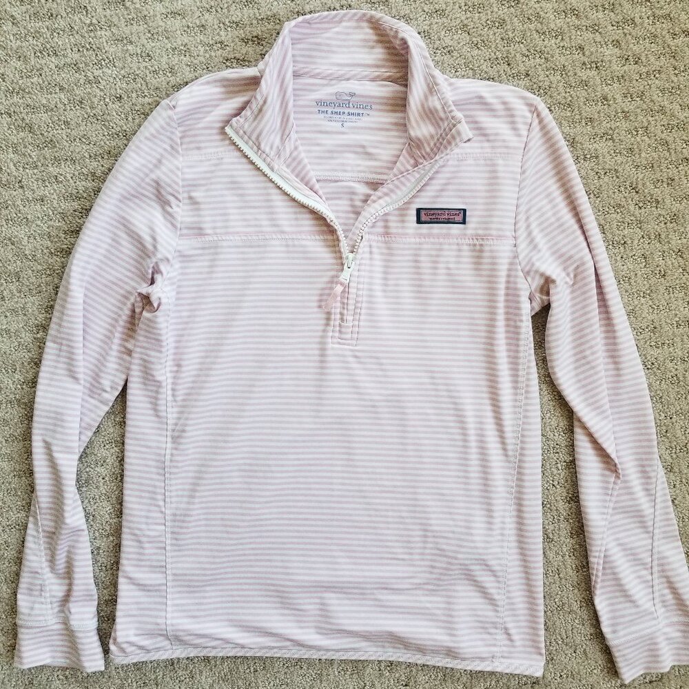 Vineyard Vines Sankaty 1/4 Zip Womens SM Pink Striped Long Sleeve The Shep Shirt